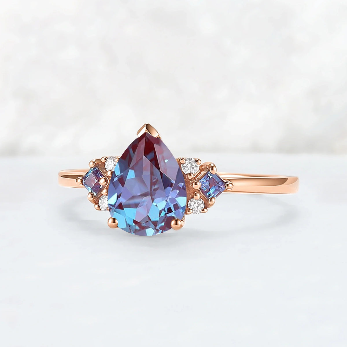Princess Mononoke Pear Cut Alexandrite Cluster Engagaement Ring