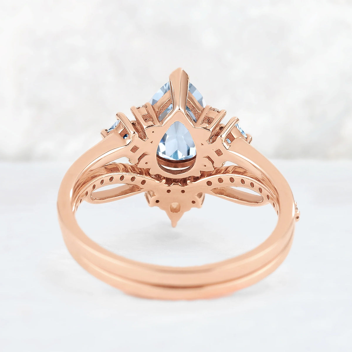 Princess Mononoke Pear Cut Aquamarine Cluster Gemstone Ring Set 2pcs