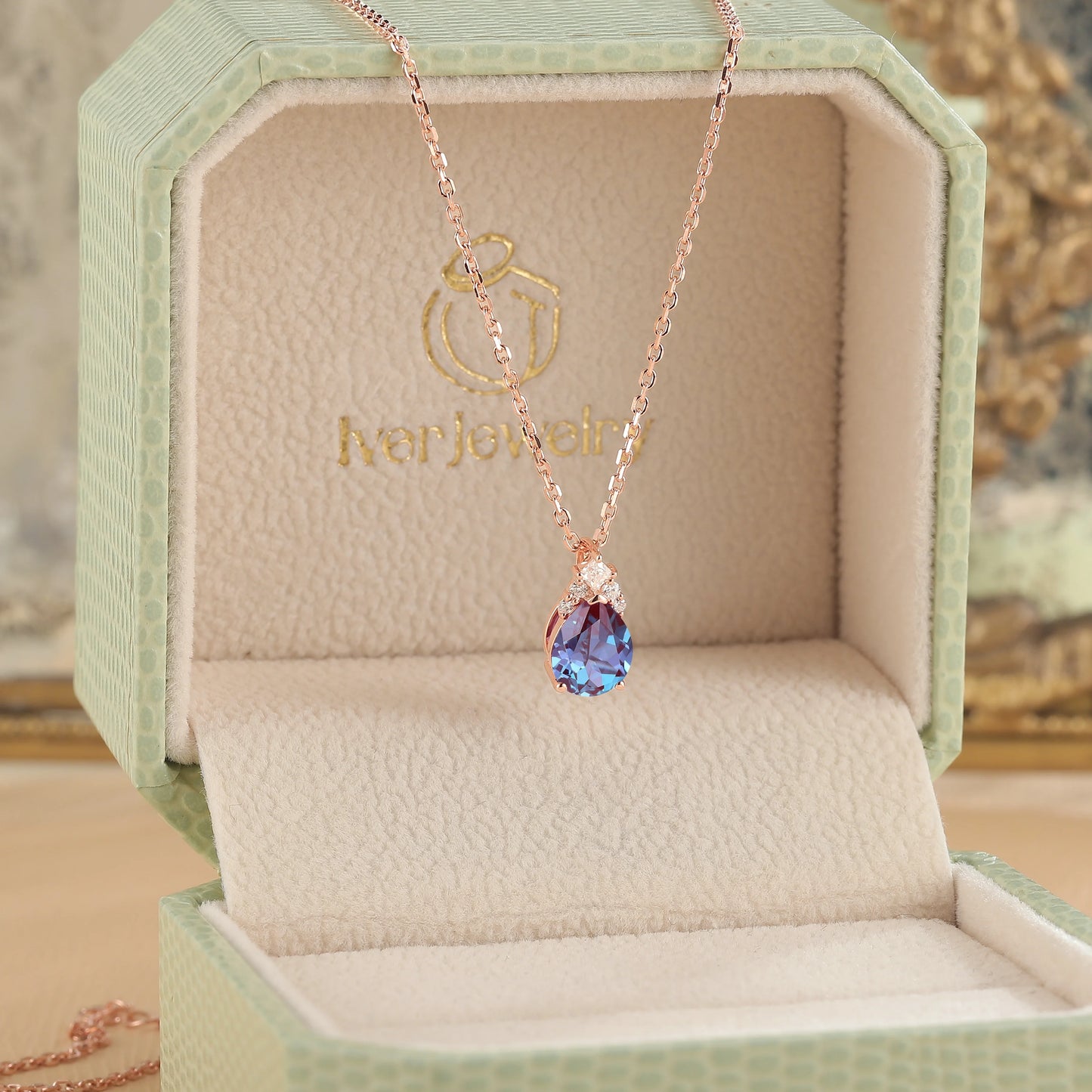 Princess Pear Cut Alexandrite Necklace