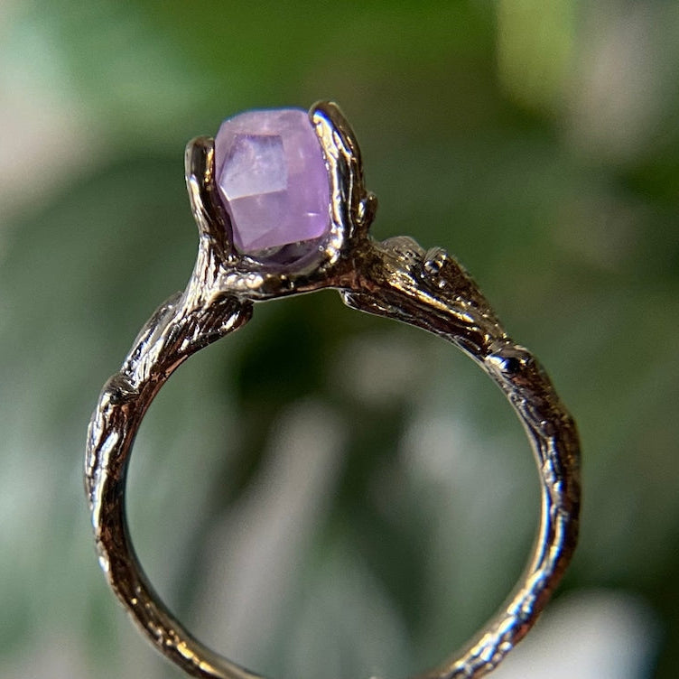 Hand-cut Amethyst in 14k Gold with Black Ruthenium