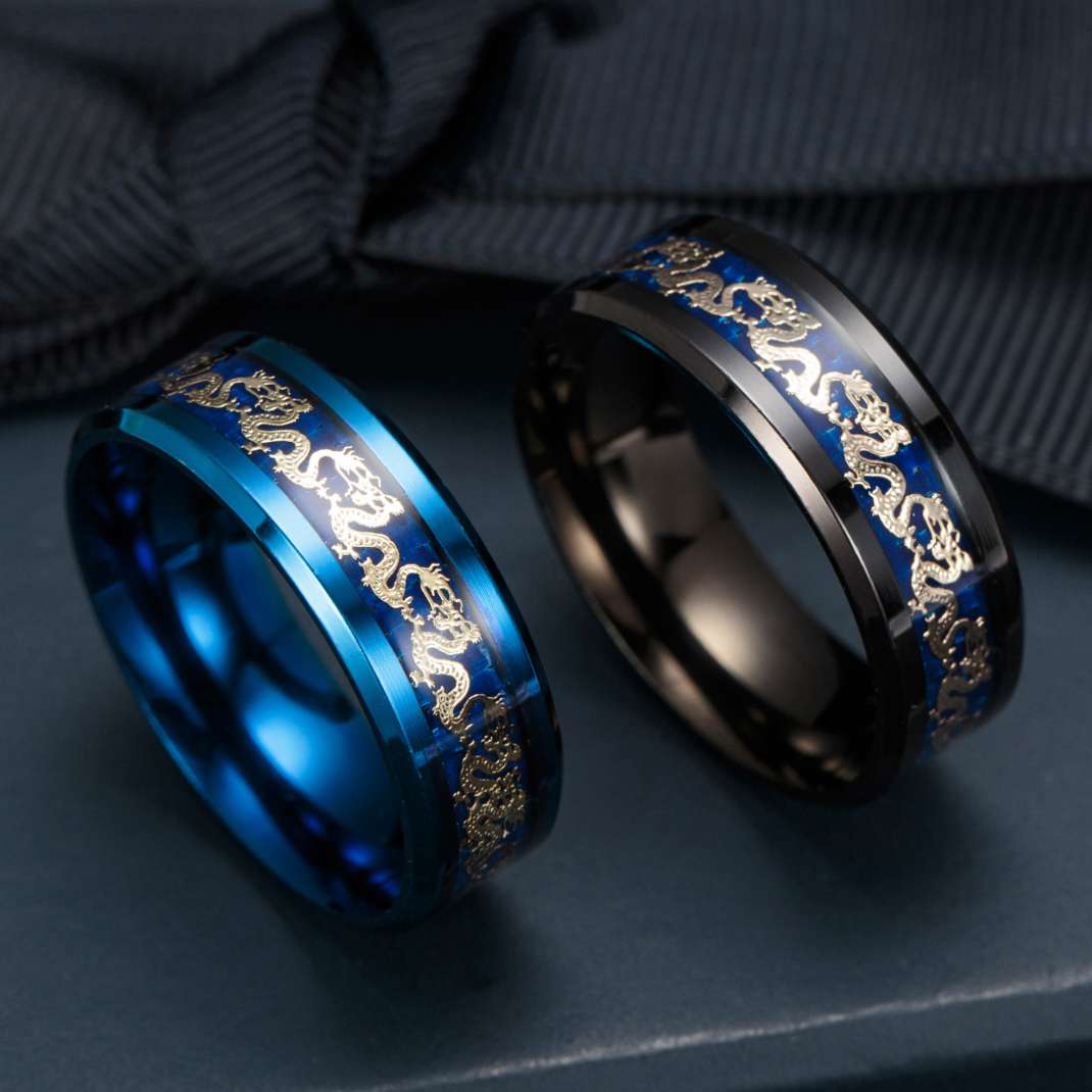 Lucky Chinese Dragon Inlay Ring