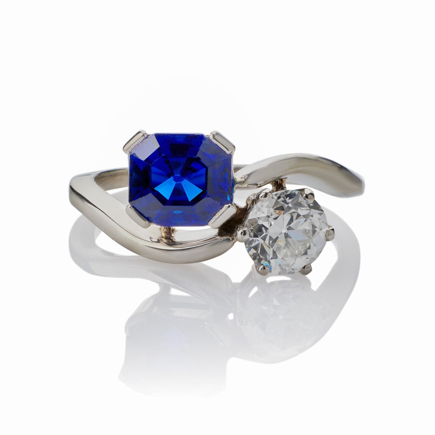 "Toi et Moi" Untreated Burmese Sapphire and Diamond Ring