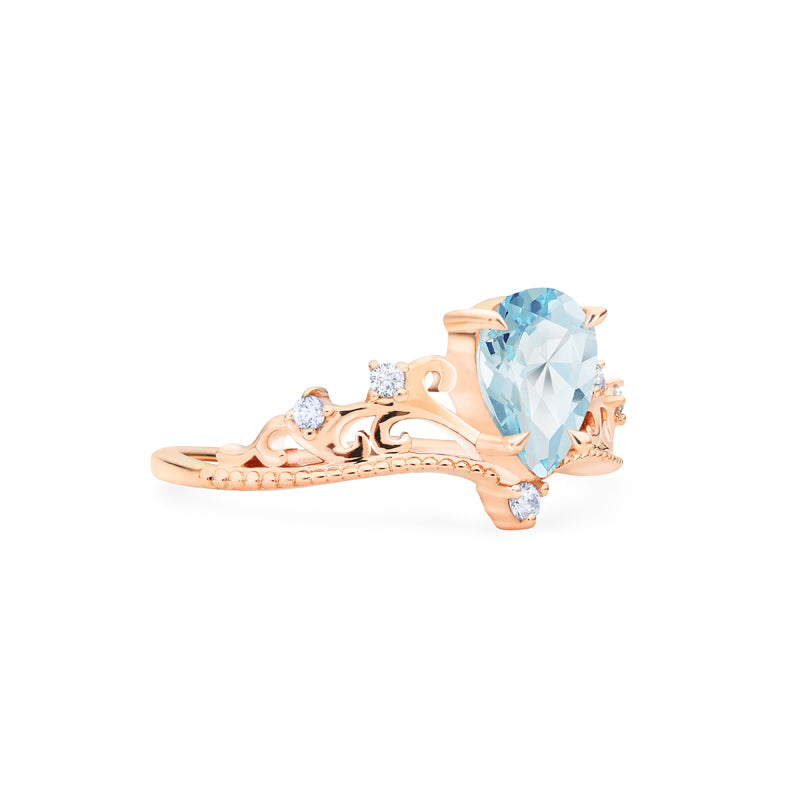 [Veronica] Vintage Crown Pear Engagement Ring in Aquamarine