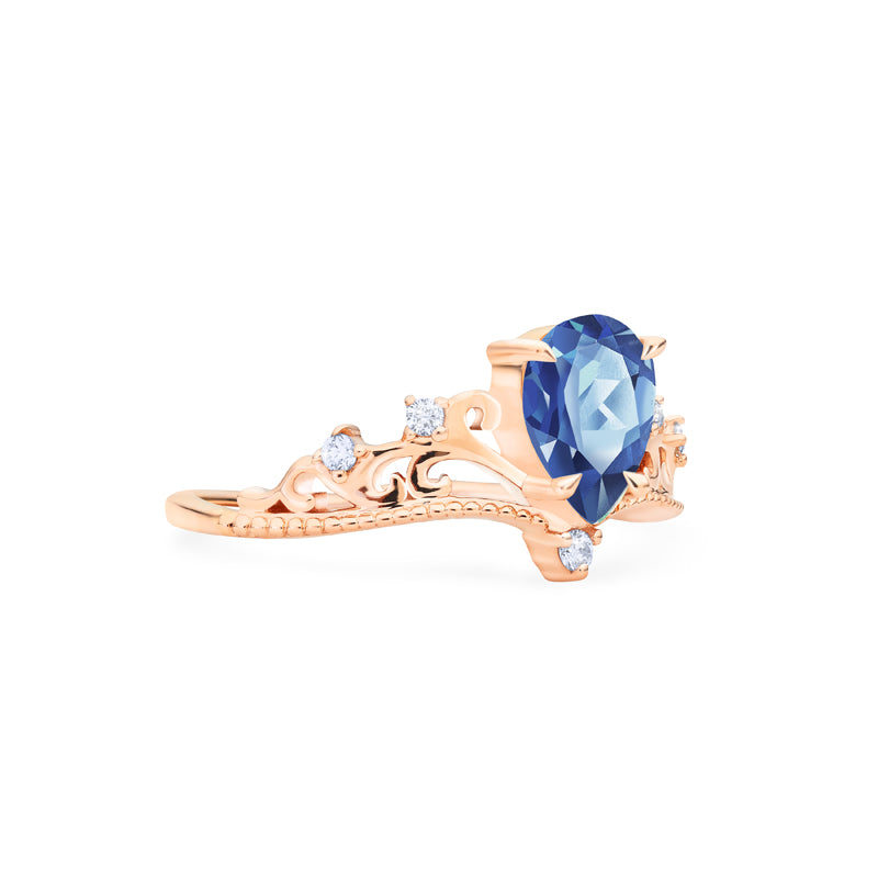 [Veronica] Vintage Crown Pear Cut Ring in Lab Blue Sapphire