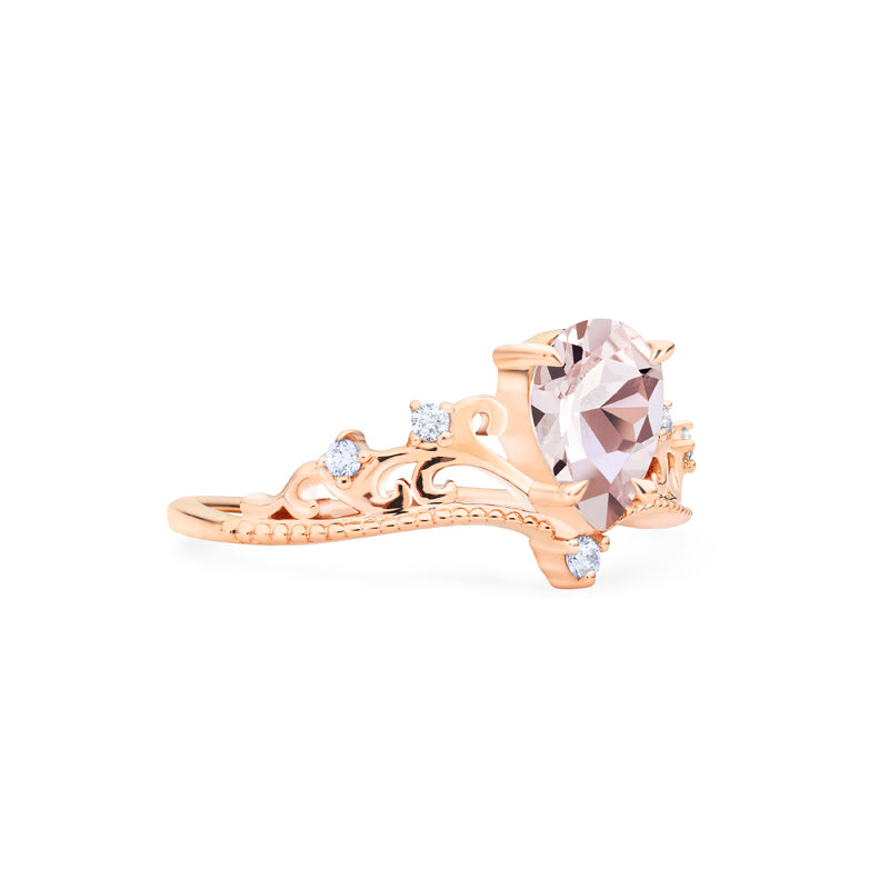 [Veronica] Vintage Crown Pear Engagement Ring in Morganite