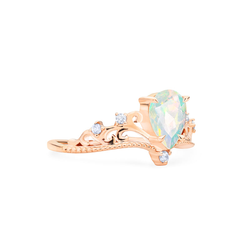 [Veronica] Vintage Crown Pear Engagement Ring in Opal