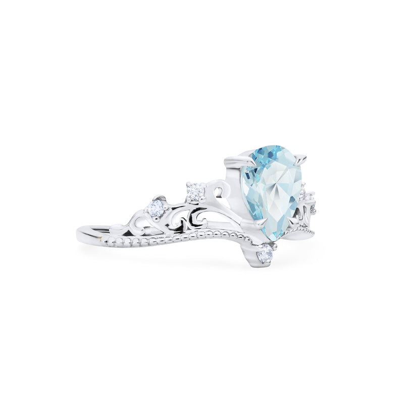 [Veronica] Vintage Crown Pear Engagement Ring in Aquamarine