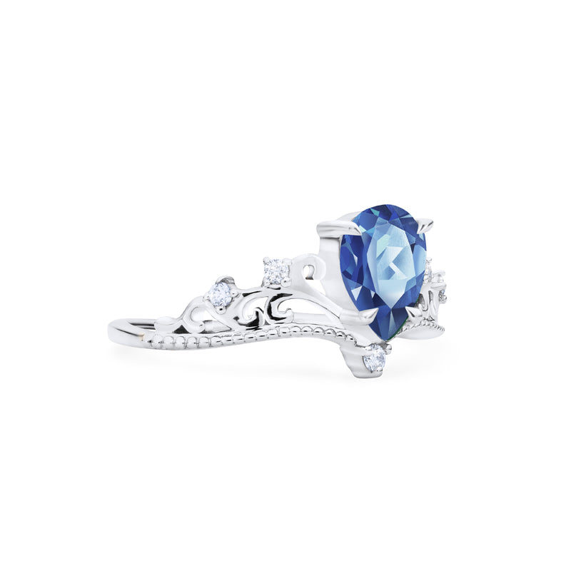 [Veronica] Vintage Crown Pear Cut Ring in Lab Blue Sapphire