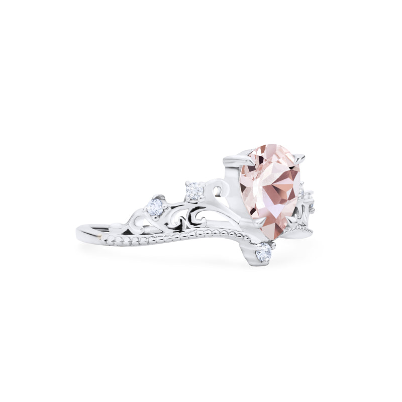 [Veronica] Vintage Crown Pear Engagement Ring in Morganite