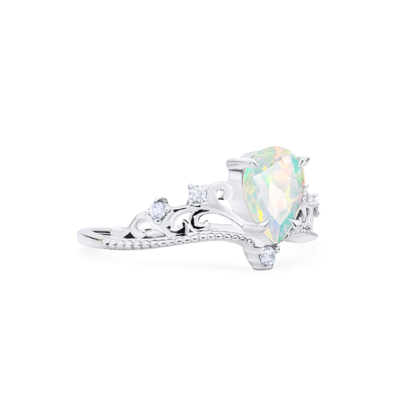 [Veronica] Vintage Crown Pear Engagement Ring in Opal
