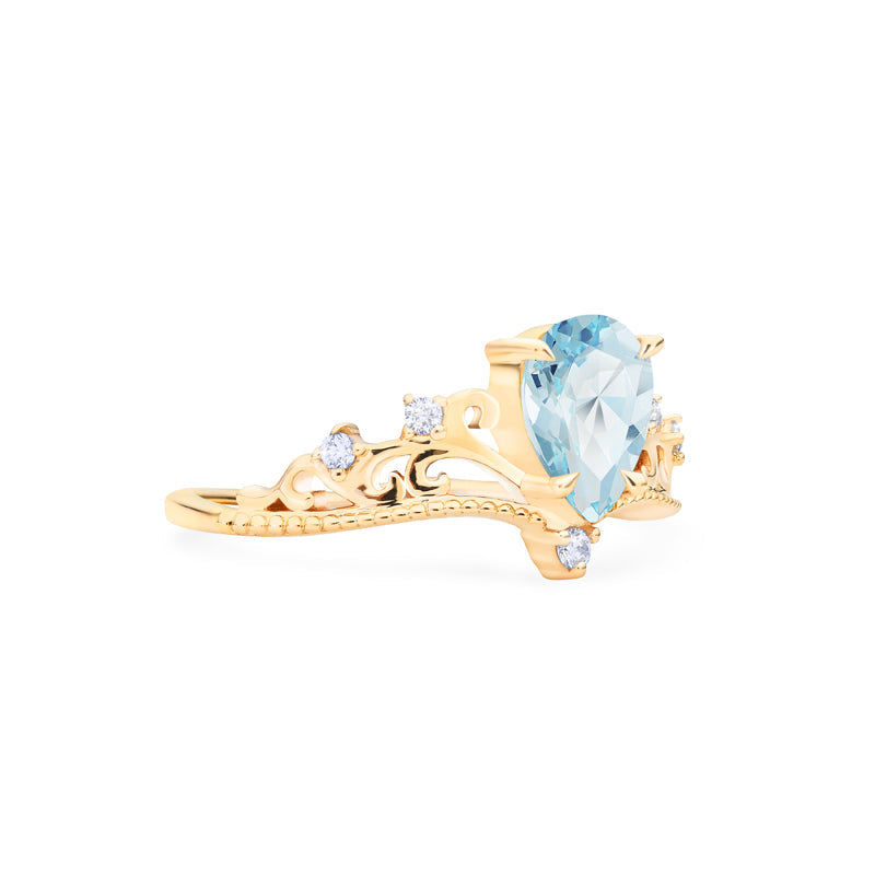 [Veronica] Vintage Crown Pear Engagement Ring in Aquamarine