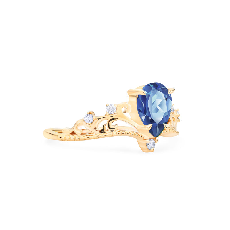 [Veronica] Vintage Crown Pear Cut Ring in Lab Blue Sapphire
