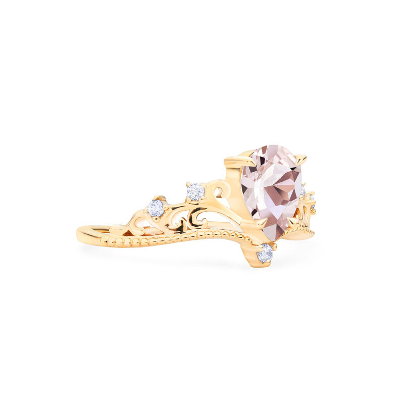 [Veronica] Vintage Crown Pear Engagement Ring in Morganite
