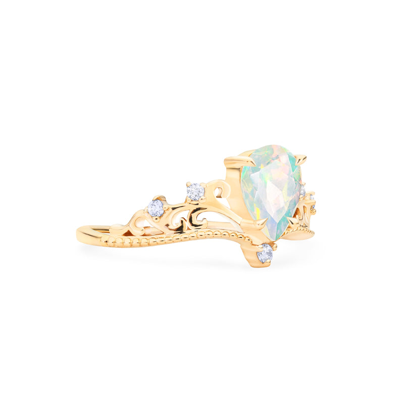 [Veronica] Vintage Crown Pear Engagement Ring in Opal