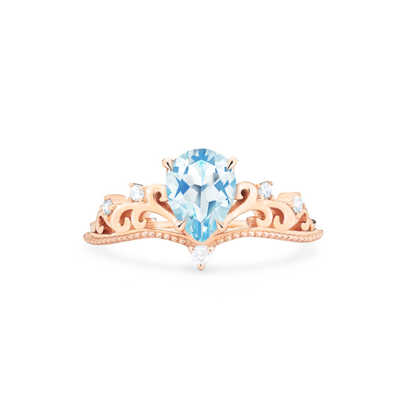 [Veronica] Vintage Crown Pear Engagement Ring in Aquamarine