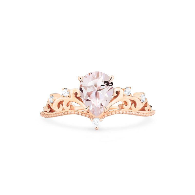 [Veronica] Vintage Crown Pear Engagement Ring in Morganite