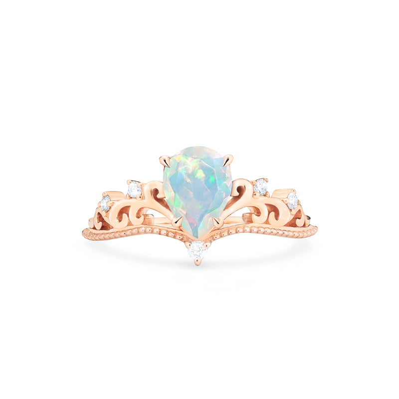 [Veronica] Vintage Crown Pear Engagement Ring in Opal