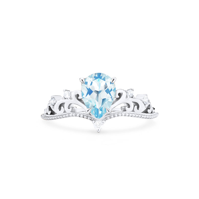 [Veronica] Vintage Crown Pear Engagement Ring in Aquamarine