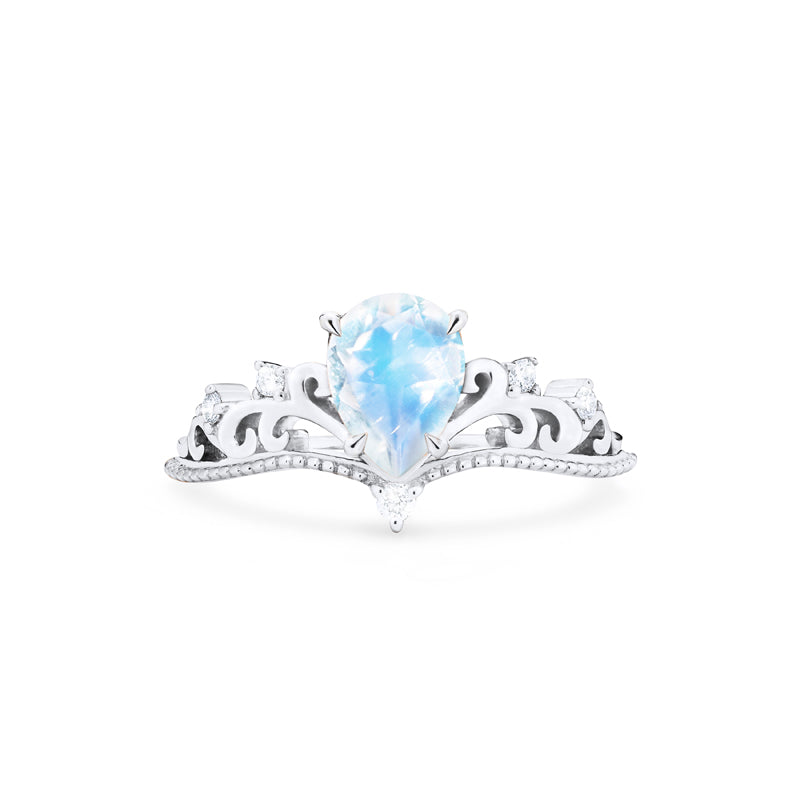 [Veronica] Vintage Crown Pear Enagement Ring in Moonstone
