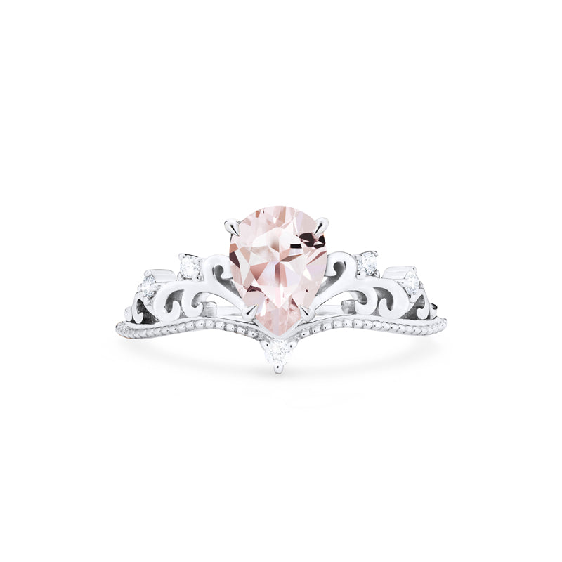 [Veronica] Vintage Crown Pear Engagement Ring in Morganite