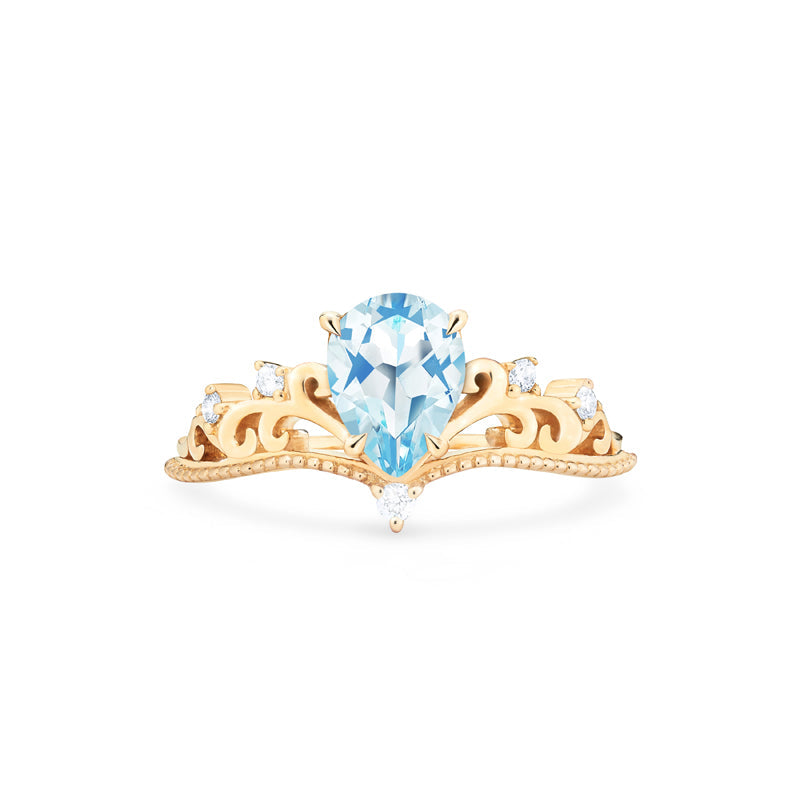 [Veronica] Vintage Crown Pear Engagement Ring in Aquamarine