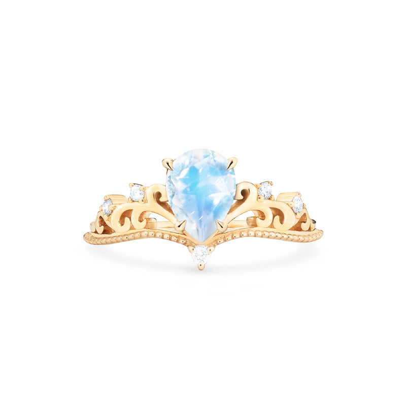 [Veronica] Vintage Crown Pear Enagement Ring in Moonstone