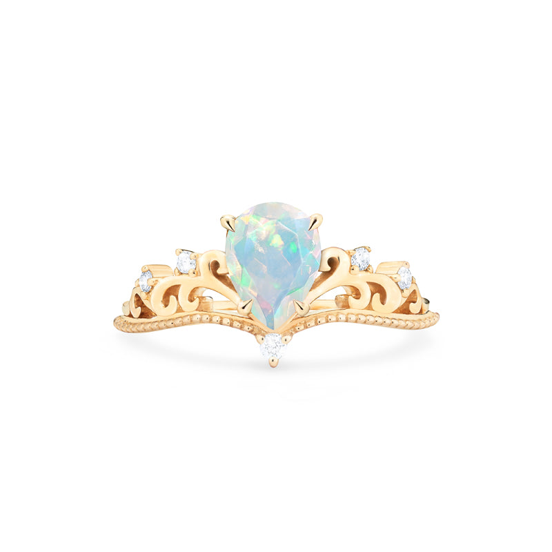 [Veronica] Vintage Crown Pear Engagement Ring in Opal