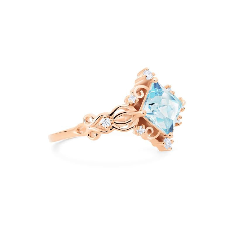 [Elsa] Vintage Square Princess Cut Engagement Ring in Aquamarine