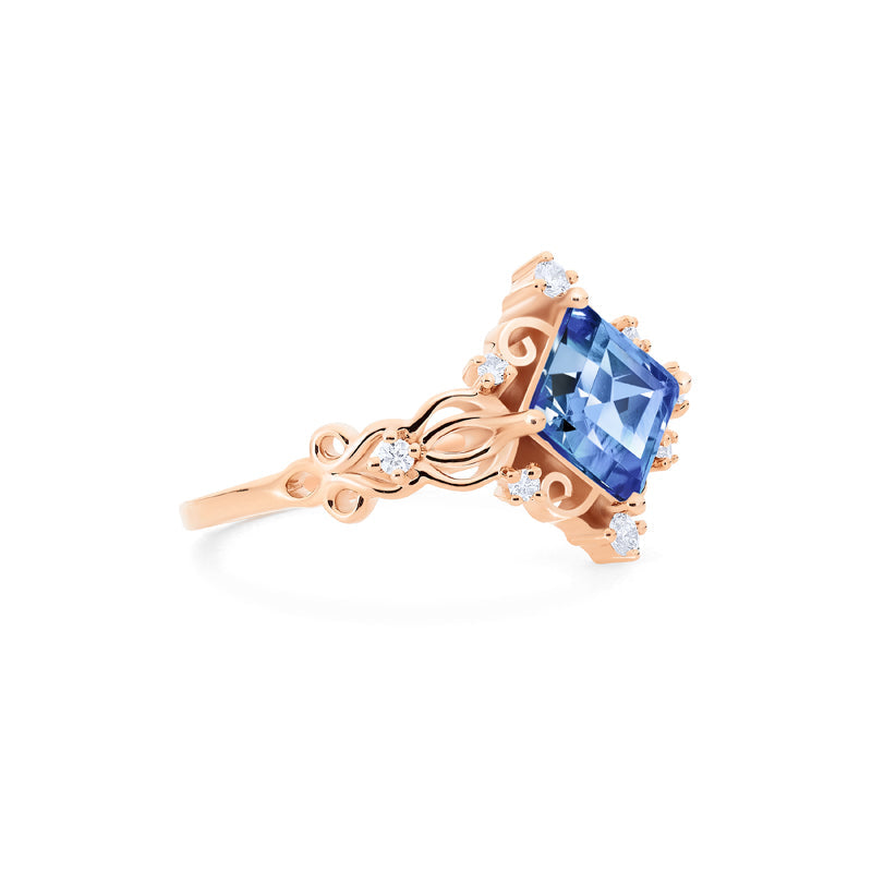 [Elsa] Vintage Square Princess Cut Engagement Ring in Lab Blue Sapphire