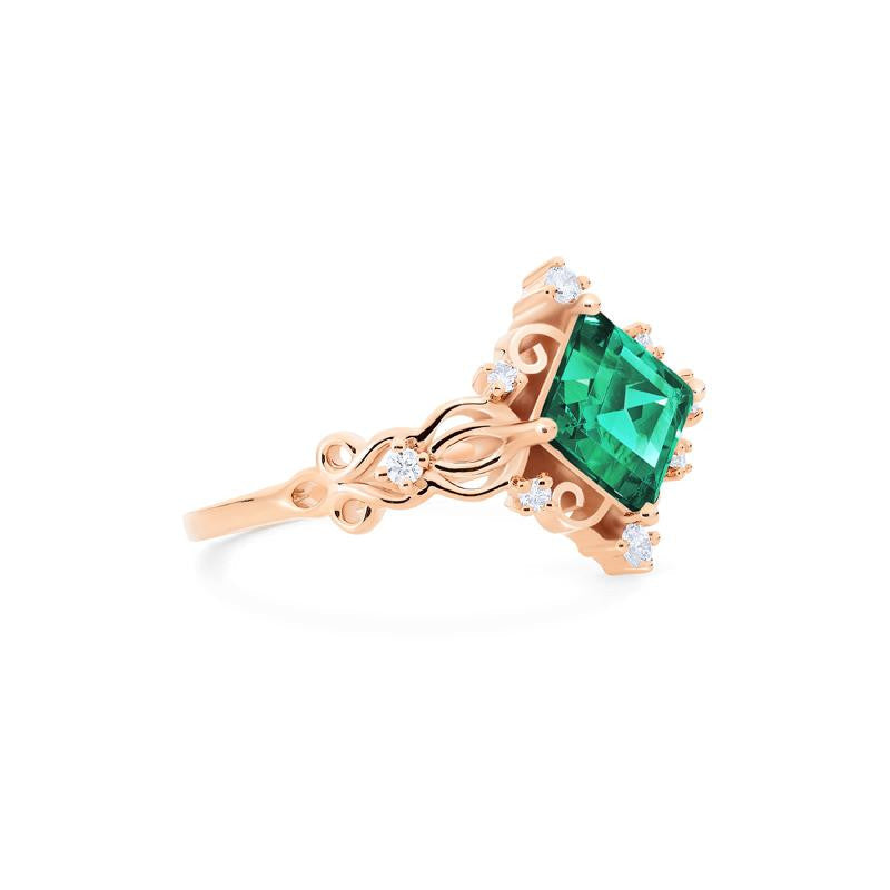 [Anna] Vintage Square Princess Cut Ring in Lab Emerald