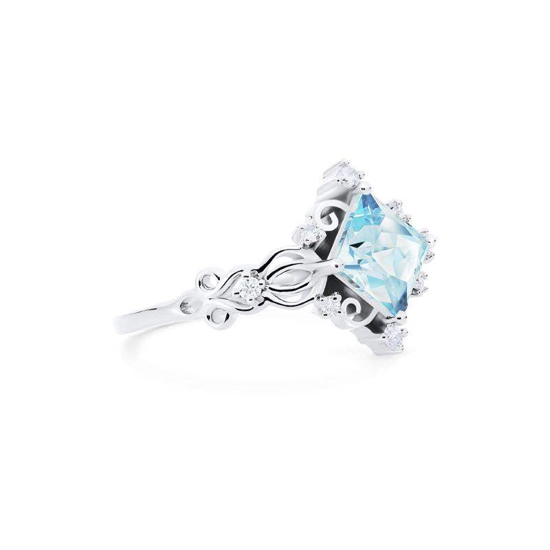 [Elsa] Vintage Square Princess Cut Engagement Ring in Aquamarine
