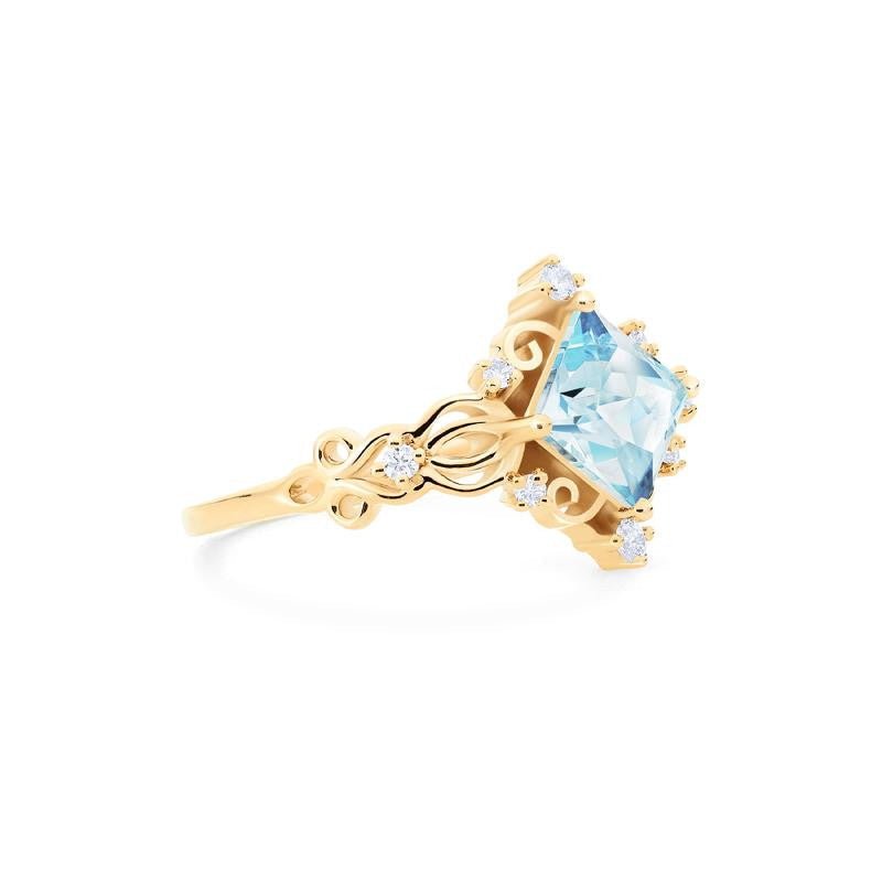 [Elsa] Vintage Square Princess Cut Engagement Ring in Aquamarine