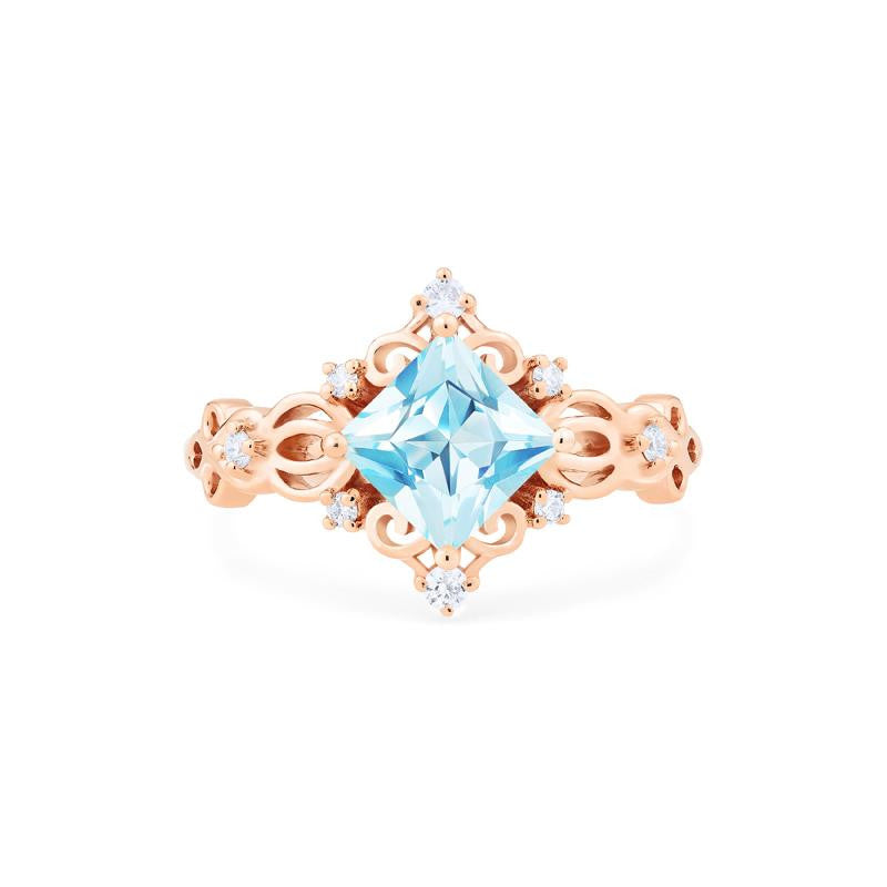 [Elsa] Vintage Square Princess Cut Engagement Ring in Aquamarine