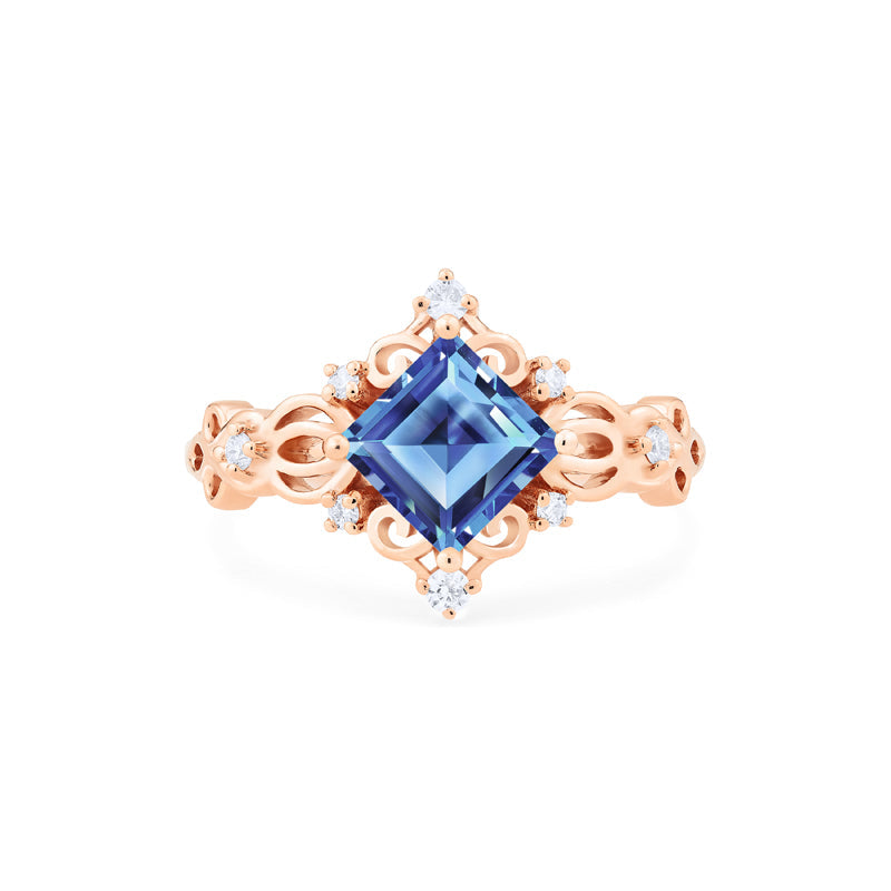 [Elsa] Vintage Square Princess Cut Engagement Ring in Lab Blue Sapphire