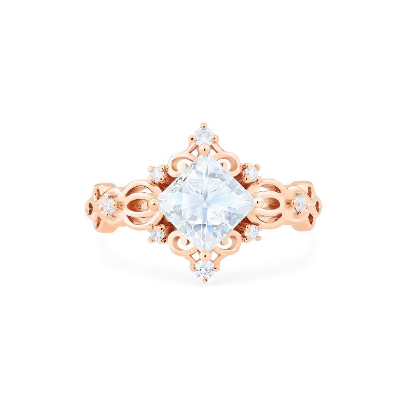 [Elsa] Vintage Square Princess Cut Engagement Ring in Diamond / Moissanite
