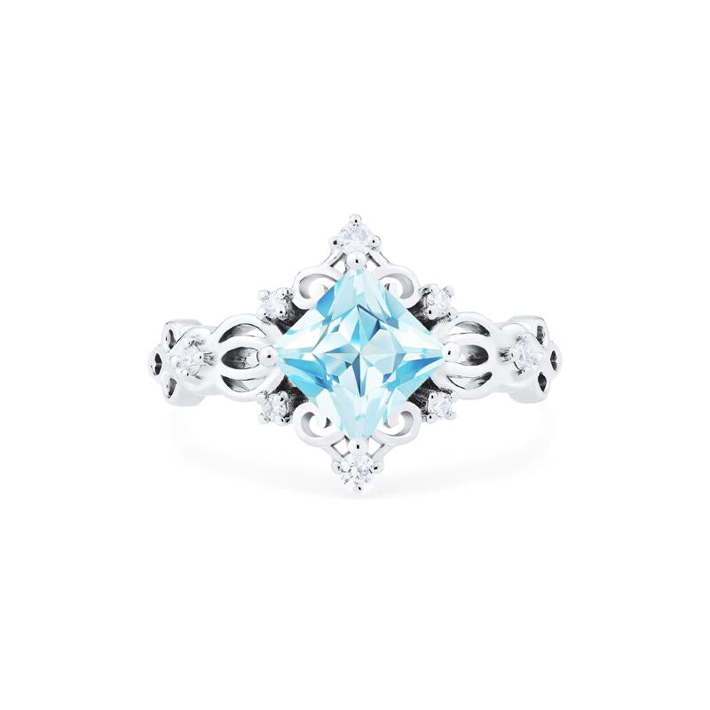 [Elsa] Vintage Square Princess Cut Engagement Ring in Aquamarine