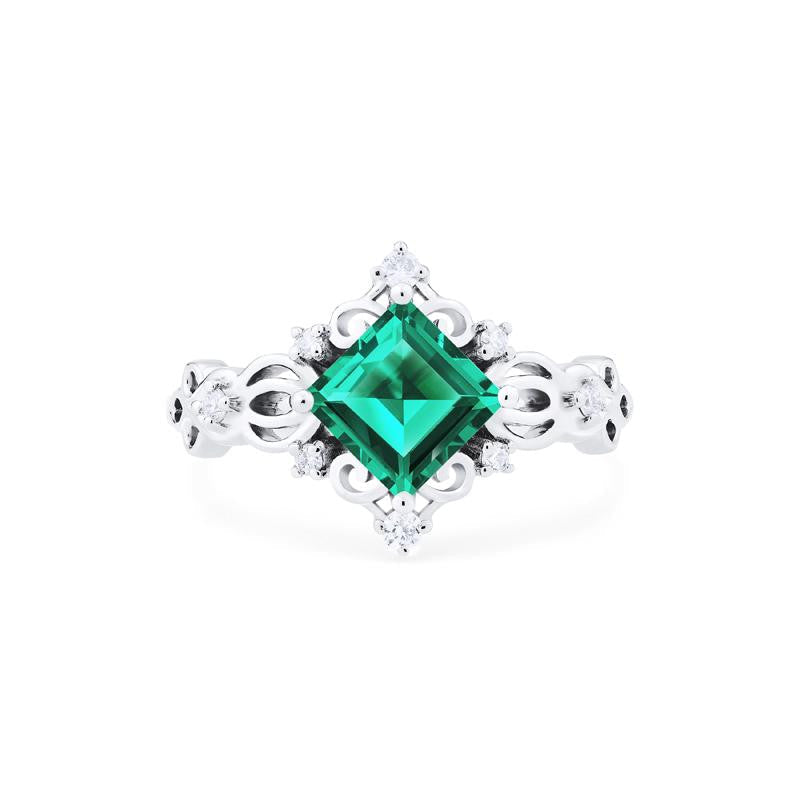 [Anna] Vintage Square Princess Cut Ring in Lab Emerald