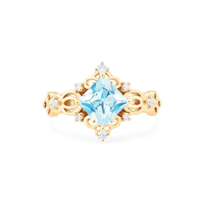 [Elsa] Vintage Square Princess Cut Engagement Ring in Aquamarine