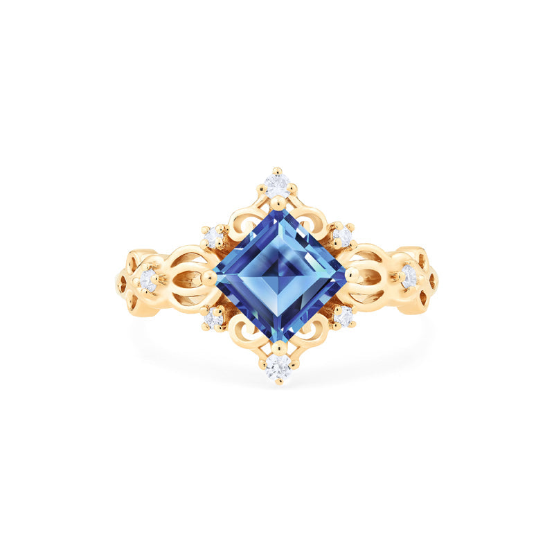 [Elsa] Vintage Square Princess Cut Engagement Ring in Lab Blue Sapphire