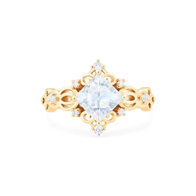 [Elsa] Vintage Square Princess Cut Engagement Ring in Diamond / Moissanite