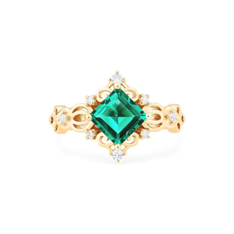 [Anna] Vintage Square Princess Cut Ring in Lab Emerald