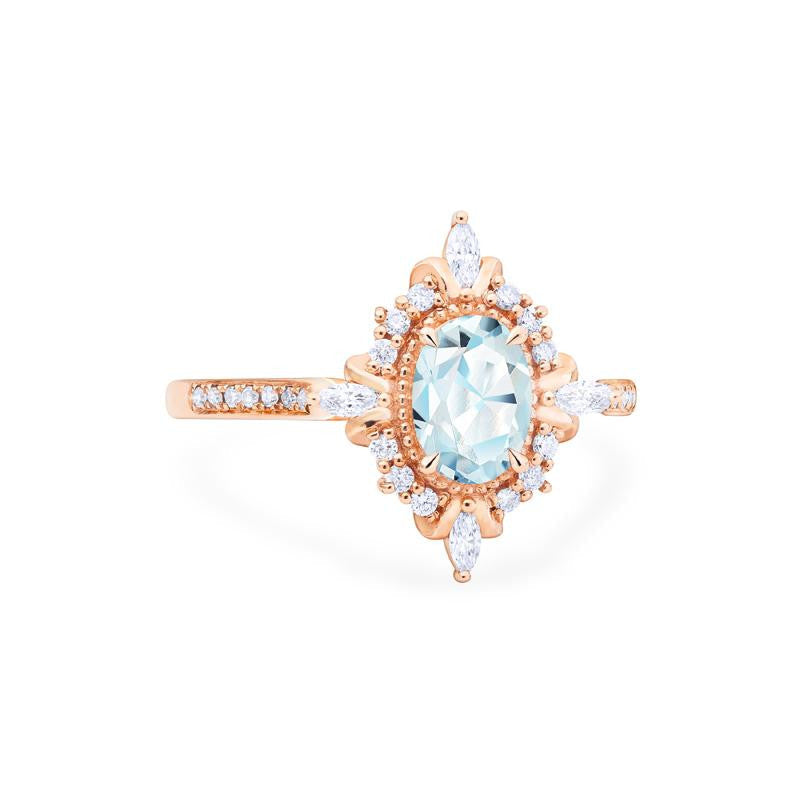 [Alessandra] Art Deco Oval Cut Ring in Aquamarine