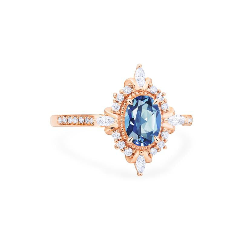 [Alessandra] Art Deco Oval Engagement Ring in Blue Sapphire
