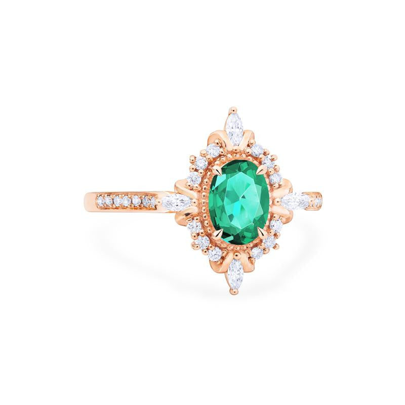 [Alessandra] Art Deco Oval Cut Ring in Lab Emerald