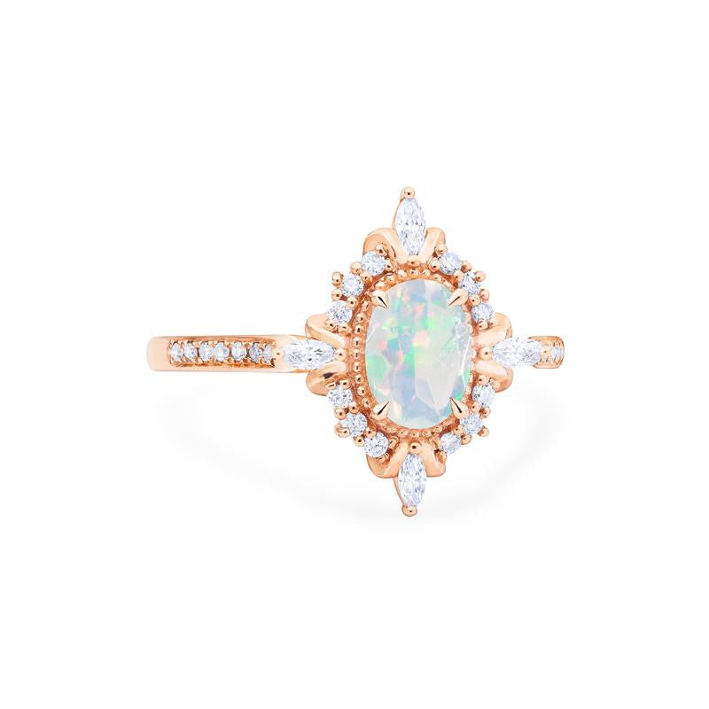 [Alessandra] Art Deco Oval Engagement Ring in Opal