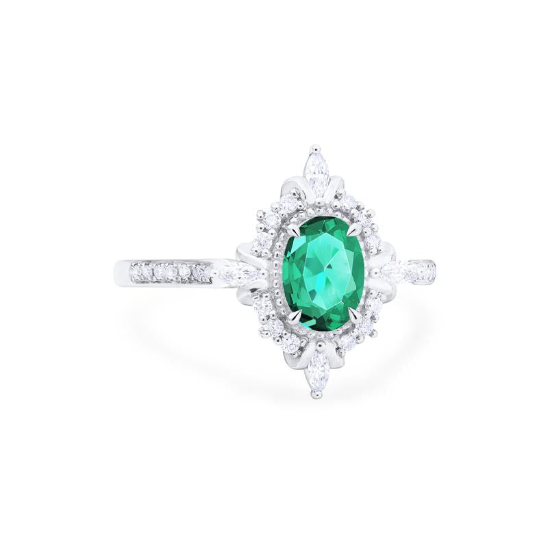 [Alessandra] Art Deco Oval Cut Ring in Lab Emerald