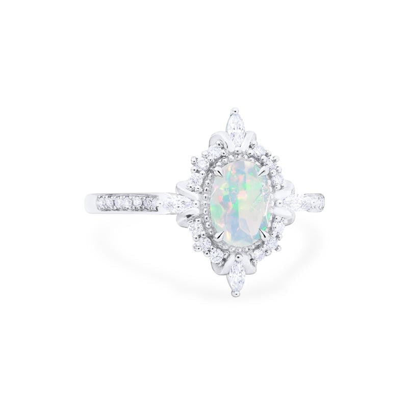 [Alessandra] Art Deco Oval Engagement Ring in Opal