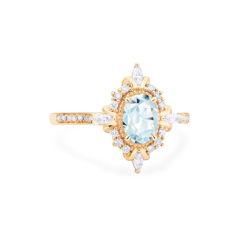 [Alessandra] Art Deco Oval Cut Ring in Aquamarine