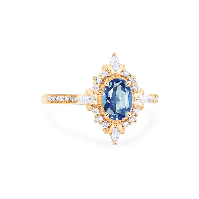 [Alessandra] Art Deco Oval Engagement Ring in Blue Sapphire
