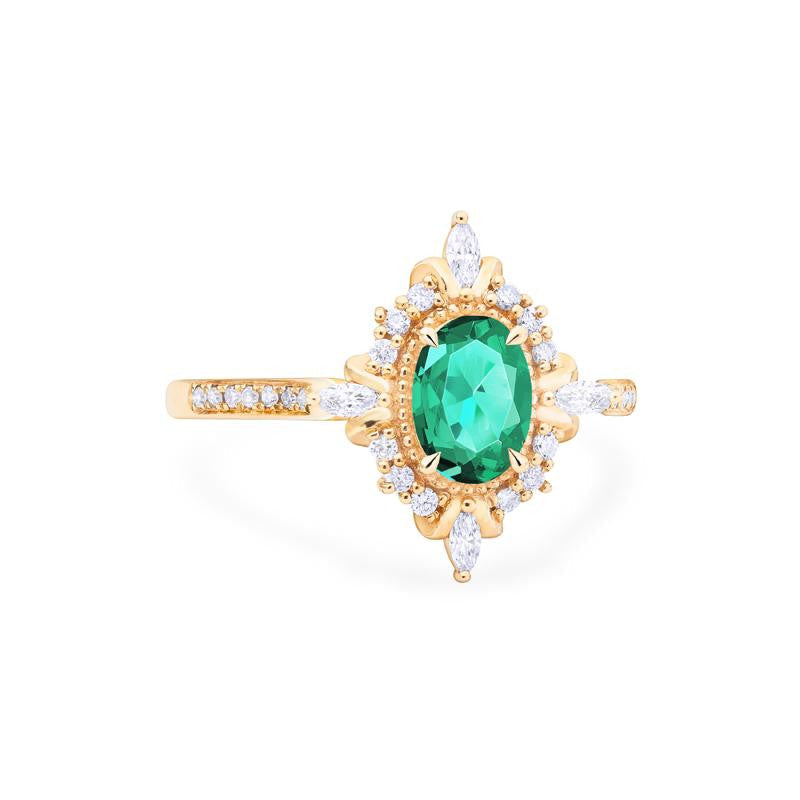 [Alessandra] Art Deco Oval Cut Ring in Lab Emerald